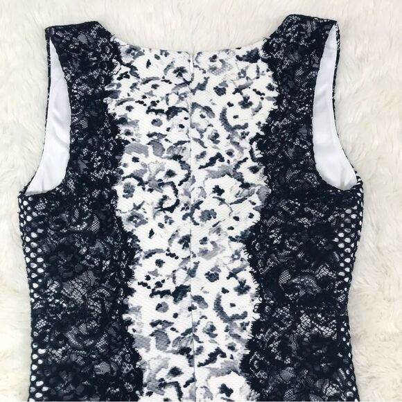 GUESS Black White Lace Bodycon Mini Dress Sleeveless Short Sexy Fitted Size 0 - Picture 8 of 11